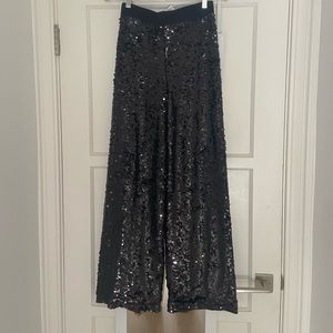 NWT Zara Black Sequin Wide Pants Small